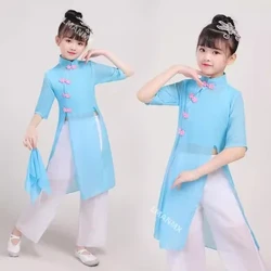 Kanner Chinesesch National Yangko Danz Kleed Kanner Meedchen Fan Kostüm Bühn Kand Regenschirm Danz Outfit National Danz Kleed