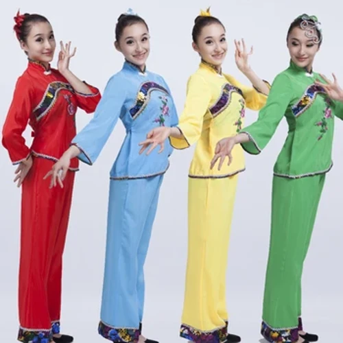 Chinese Folk Dance Kostüm fir Fraen Mëttelalter an eeler Square Dance Kleeder Klassesch Fan Danz an Taille Drum Dance