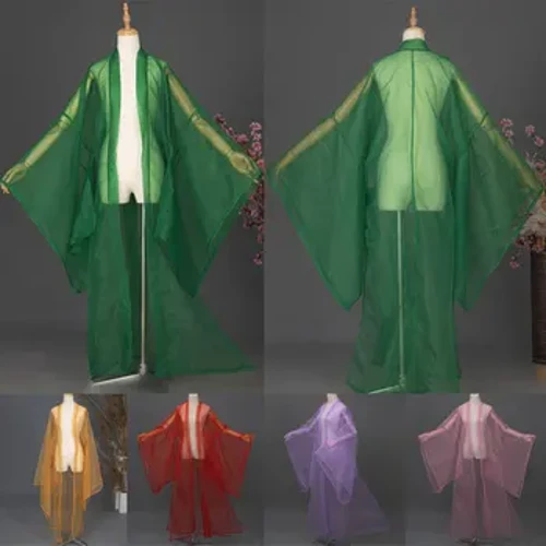 IsiShayina Sasendulo I-Hanfu Umbala Oqinile We-Tulle Ijazi Le-Cardigan Elibanzi Lemikhono Yakwa-Classical I-Classical Folk Dance Costume Isiteji Ukusebenza Kwesithombe Izingubo