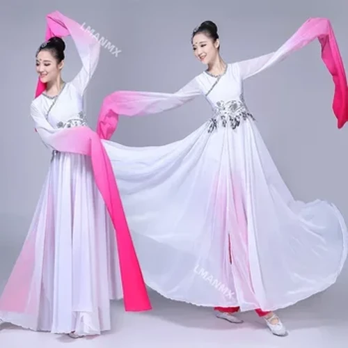 Múa Dân Gian Trung Quốc Hiện Đại Khiêu Vũ Cổ Điển Trang Phục Nước Tay Yangko Quần Áo Cổ Truyền Thống Phương Đông Hanfu Yangko Đầm