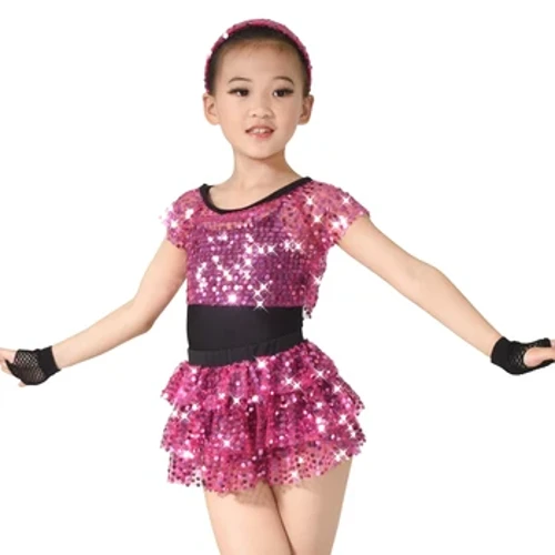 6 stk Jazz Dance Outfits Pailletter Dæk Dansekjole Tap Dance Kostume Trikot Crop Top Nederdel Pandebånd Fiskenet Handsker