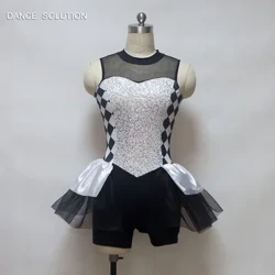Gratis forsendelse Jazz og Tap Dance Performance Kostumer Hvid & Sort Trykt Spandex Tøj Krog Hals lukning Design 16049