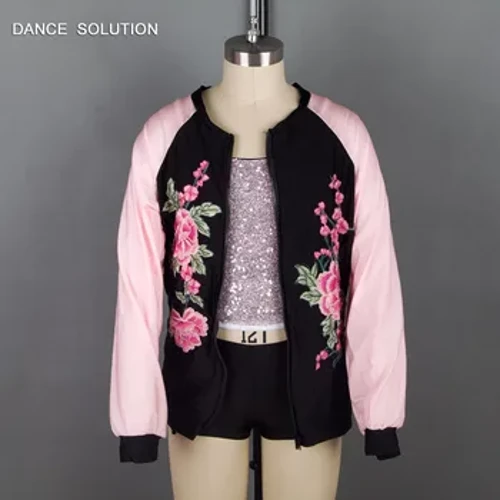 Màu hồng với Áo hoodie đen Sequin Yếm và Quần ngắn màu đen Jazz & Tap Dance Trang phục Người lớn & Trẻ em Diễn Sân khấu Quần áo 18556