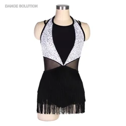 Váy tua rua và sequin đen/trắng dành cho nhạc Jazz trẻ em và người lớn, Trình diễn trang phục khiêu vũ 16042A