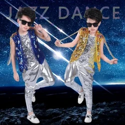 Gwisgoedd Hip Hop Sequined i Blant Merched Jazz Tap Dancing Tops+Pants Boy Child Dance Stage Gwisgo Gwisgoedd Dawnsio Parti Dawns