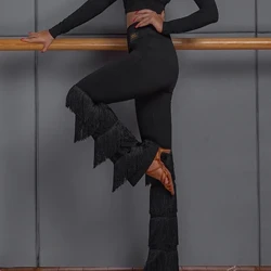 Kostum za latino ples, črne hlače z resicami, plesne hlače Samba Rumba Cha Cha Tap Dance Practice Oblačila Ženske latino hlače DNV14094