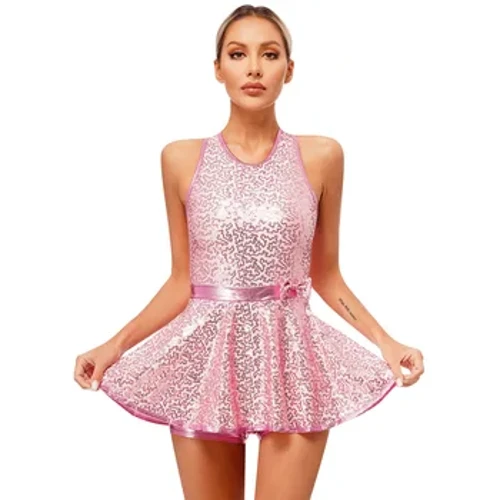 Sequin Jazz Tap Bodysuit Денсен фустан без ракави Латински танц Балет Гимнастика Леотар Фустан Сцена Изведба Танцова облека