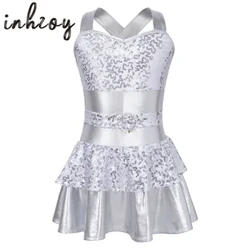 Sequins Glitter Muinchille Bailé Stylish Snagcheol Beartaíonn Rince Leotard Gúna lonracha Cré-umha Damhsa Nua-Aimseartha