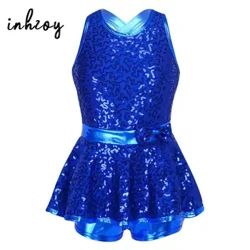 Kids Girls Sequin Dance Dress Leotard Ballet Jazz Latin Tap Dance Costume Gymnastic Jumpsuit Stage Performance Outfit Dancewear