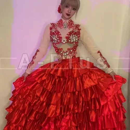 Drag Queen jelmez Big Swing Réteges szoknya sztepptánc Fesztivál Klub Karnevál Float Rave Outfit Halloween Dance