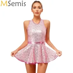 Kasuotang Pansayaw ng Kababaihan na Jazz na walang manggas na Sequin Bow Latin Tap Bodysuit Ballet Gymnastics Leotard Tutu Dress Stage Performance Dancewear