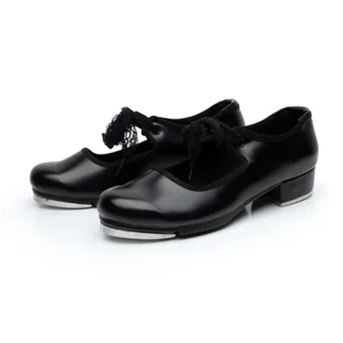 Professionelle Billige Børn Piger Rød Sort PU Læder Tap Dance Sko