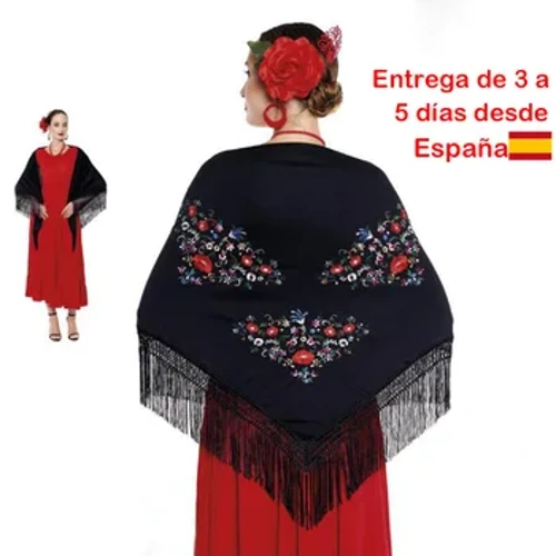 Şal de manila broderie flori culori uni pentru femei Fata, şaluri flamenco pentru rochie de echipă, Sevillana sau Flamenca Culoare negru roşu Alb Roz Albastru