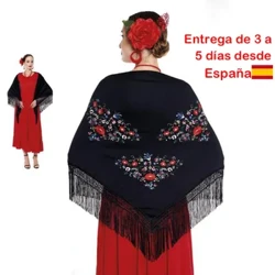 Kadınlar için Manila şal çiçek nakış düz renkler Kız, açık elbise için flamenko şallar, Sevillana veya Flamenca Renk siyah kırmızı Beyaz Pembe Mavi