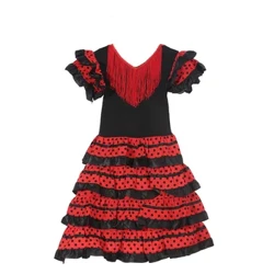 Perinteinen espanjalainen flamencotanssimekko tytöille Klassinen flamengo mustalaistyylinen hame härkätaistelufestivaali meksikolainen tyttö punainen