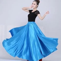 ʻO ka ʻaʻahu hula ʻōpū paʻa Gypsy Wahine kaikamahine Spanish Flamenco Skirt Satin Nui Swing ʻaʻahu ʻaʻahu makua nā keiki ma ke kahua hana 360 Degree