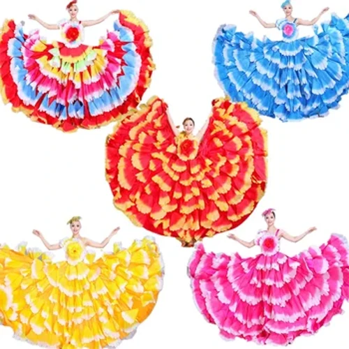 Rochie Flamenco Dans Fusta țigănească Femei Spania Costume pentru burtă Petală mare Cor spaniol Îmbrăcăminte pentru spectacol S-3XL