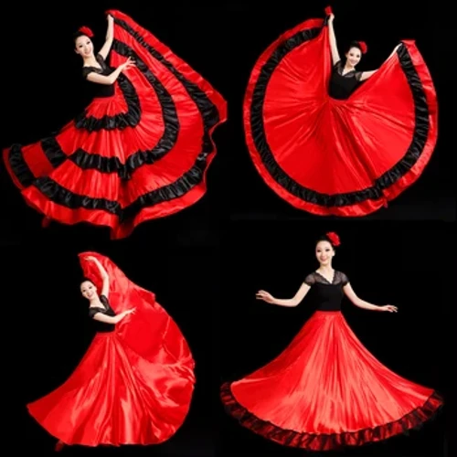 Rochie spaniolă pentru femei, 360/540/720, leagăn mare, dans țigănesc clasic, rochie flamenco, practică de dans, performanță pe scenă, costum de dans