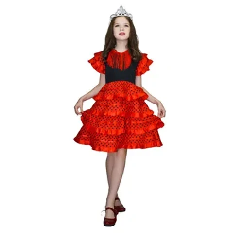 Halloween Party Cosplay Lány Ruha Gyönyörű Spanyol Flamenco Táncos Jelmez Gyerek Április Sevilla Előadások Táncruha
