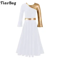 Izingane Zamantombazane I-Metallic Liturgical Praise Dance Dress Insimbi Yemikhono Emide Yezingoma Ze-Flamenco Zokukhulekela Imvunulo Yesonto Izingubo Zomdanso