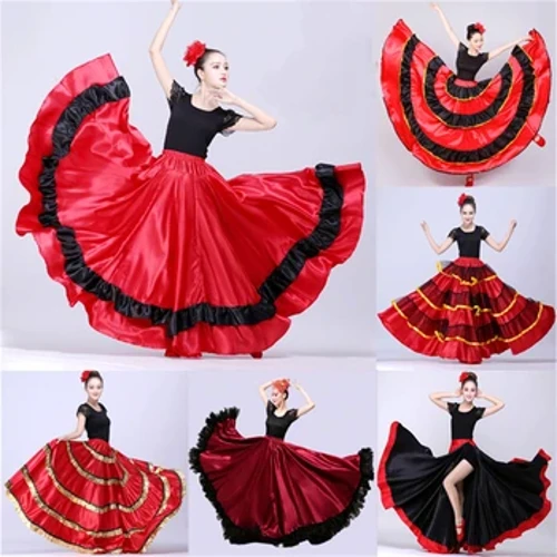 Qiz flamenko libosi Ispaniya belly raqs yubka Belly Dance xor bal zali ayollar Vestidos Buqalar jangi 360/540/720 daraja kostyum