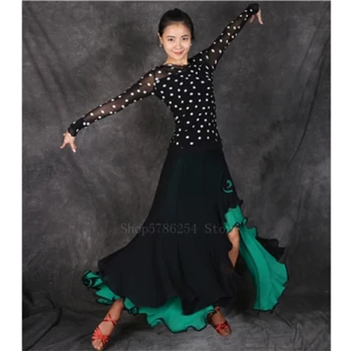 Spansk flamencokjol Kvinnor Flicka Magdans Klädsel Gypsy Patchwork Volang Split Modern Klänning Gata Performance Stor Wing Kostym
