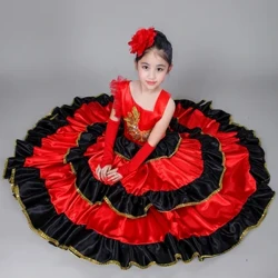 I-Spanish Costume Intombazane Ende Ebomvu Ye-Flamenco Isiketi Se-Ballroom Samantombazane Izingubo Zomdanso Wezingane Izingubo Zezingubo Zezingane