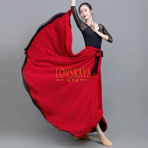 Ny Flamenco Gypsy Lady Nederdel Danseøvelse Bær Kvinder To Farver På begge Sider Snøring Lang