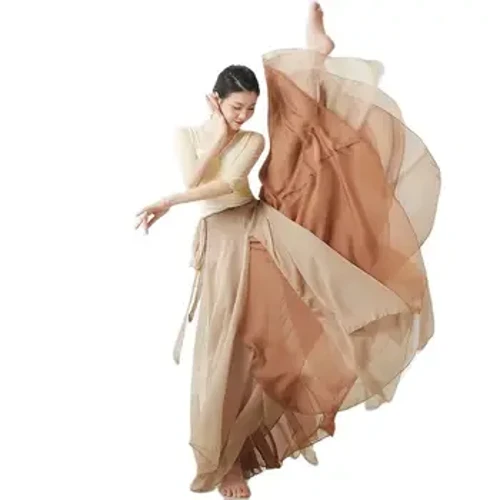 Váy Khiêu Vũ Cổ Điển 720 Độ Chảy 2 Lớp Váy Maxi Voan Dài Phong Cách Dân Tộc Diễn Sân Khấu Trang Phục Khiêu Vũ Cổ Điển