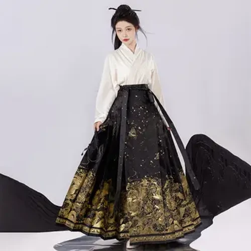 Khiêu Vũ Cổ Điển Trang Phục Ban Đầu Hanfu Váy Phong Cách Trung Hoa Hiện Đại Mamianqun Nhà Minh Ngựa Mặt Đầm Nữ Đen Đỏ