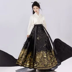 Costum de dans clasic Fusta Hanfu originală în stil chinezesc Modern Mamianqun Dinastia Ming Rochie de cal pentru femeie Negru Roșu