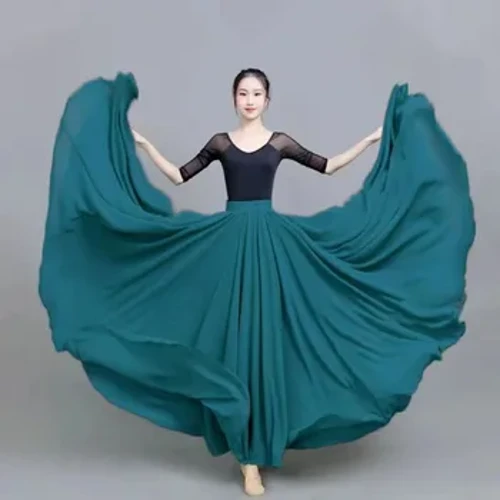 Traje de dança do ventre de chiffon, 17 cores, saia longa de chiffon, saia pêndulo de 720 graus para palco, festa à noite, saia de praia elegante