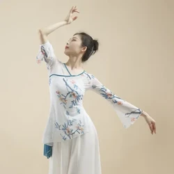 WATER Chinesesch Klassesch Danz Kostümer Damen Shirt Langarm Mesh Kierper Rhyme Tops Praxis Flowy Wear Erwuessener Praxis Fra