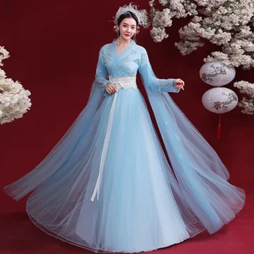 VAND Kvinders Hanfu kinesiske kjoler Cosplay Fairy Elegant oldgammel stil Kvinde Klassisk Folkedanskompagni Kostume Blå