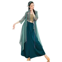 Costum de dans clasic pentru femeie plumb în jocul șarpelui verde cu un dans în stil chinezesc cu țesătură de șifon curgător