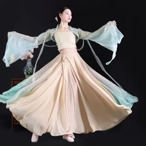 Hanfu Trung Quốc Khiêu Vũ Váy Biểu Diễn Trang Phục Gạc Quần Áo Khiêu Vũ Cổ Điển Thanh Lịch Đào Tạo Suit Set