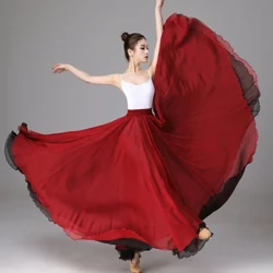 Váy tập múa cổ điển dân tộc Trung Quốc Hiệu suất váy dài hai lớp eo đàn hồi Váy xòe lớn
