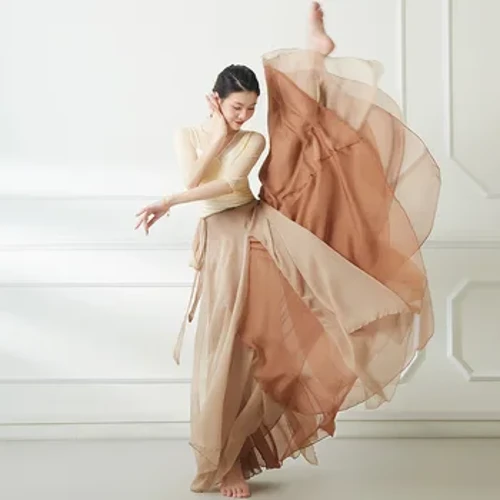 1 Hoʻopaʻa ʻia i ka ʻaʻahu hula maʻamau me ka fairy gauze ma luna o ka wahine Elegant Mesh Tops Chiffon e kahe ana ʻelua ʻāpana ʻauʻau nui.