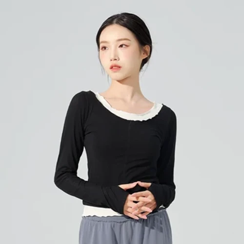 Na Wahine Hula Tops Color Splice Knitted Top Fake Two-pieces Knitwear Classical Long Sleeves Dance Costumes