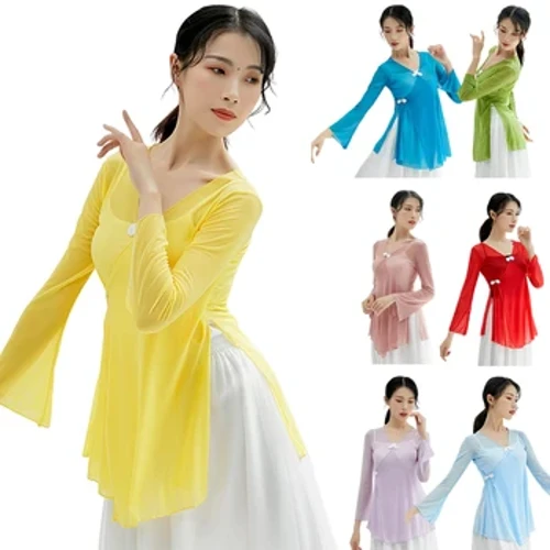 Nữ Khiêu Vũ Cổ Điển Áo Sơ Mi Gợi Cảm Trong Suốt Trung Quốc Phong Cách Truyền Thống Top Body Vần Gạc Đầm Bé Gái Thanh Lịch Ba Lê Trang Phục