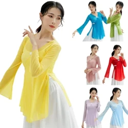 Nữ Khiêu Vũ Cổ Điển Áo Sơ Mi Gợi Cảm Trong Suốt Trung Quốc Phong Cách Truyền Thống Top Body Vần Gạc Đầm Bé Gái Thanh Lịch Ba Lê Trang Phục