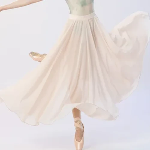 Rince Clasaiceach Chiffon Éadaí Cleachtais Rince Sciorta Iomlán le 720° Lotus Sciorta Bándearg éadaí Ballet Sciorta Chiffon