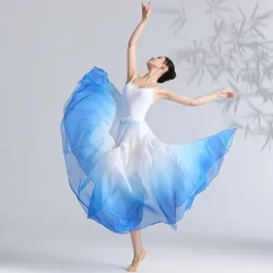 Fusta de balet elegantă cu gradient pentru femei, șifon, fluidă, îmbrăcăminte lungă de dans, 540-720 de grade, costum de dans clasic, fustă maxi de performanță
