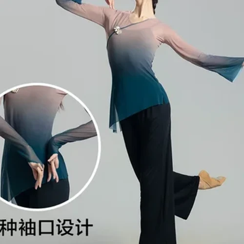 Classical Dance Costume Women's Top Body Rhyme Gradual Change of Color Chinese Dance Folk Dance Practice Dress Art Test Dress
