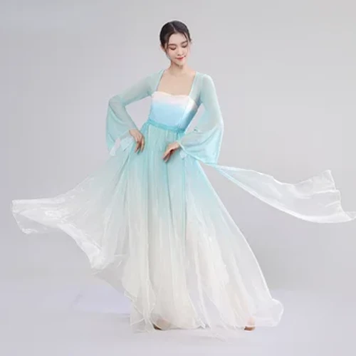 Kostum Tari Klasik Elegan Wanita Gaya Cina Hanfu Kostum Panggung Nasional Fan Payung Praktek Tari Pakaian Pakaian