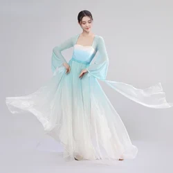 Elegant Klassisk Dansdräkt Kvinnlig kinesisk stil Hanfu Scendräkt Nationell Fan Paraply Dansövning Kläder Outfit