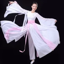 Vit kinesisk Fandansdräkt Graciös antika klassiska kläder för kvinnor Folkdans Hanfu Cosplay