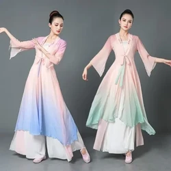 Tradisjonell kinesisk stil Klassisk dansedrakt Kvinnelig nasjonal orientalsk fan Danseklær Elegant øving Sceneforestilling