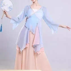 Klassesch Danz Kostüm Graduale Kostüm Fee Deeglech Praxis Kleed Loose Fléissende Gaze Chinese Danz Performance Hirsch Danzkleeder
