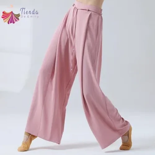 Chinesische Volkstanzkleidung, weites Bein, Culottes mit hoher Taille, fließende Stretch-Hose mit Gürtel, klassisches Sportkostüm, Übungskleidung für Erwachsene